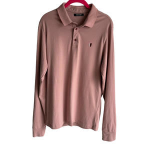 REMUS UOMO Pink/Mauve Tapered Fit Cotton-Blend Long Sleeve Mens Polo Shirt, M